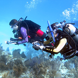 Underwater unmanned submarine with camera equipment and lights